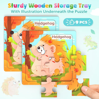 Wooden Puzzles for Toddlers, 8 Pack Animal Jigsaw Puzzles for Kids3-5, 9 Pieces Preschool Learning Activities, Learning & Educational Toys, Gift for Boys, Girls