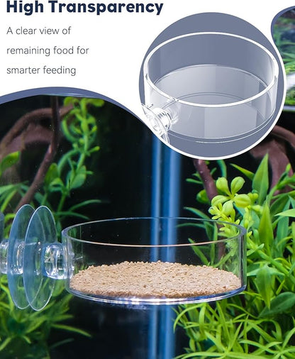 Pawfly Shrimp Feeding Dish with Suction Cup, Clear Acrylic Aquarium Shrimp Feeder Dish, Fish Feeding Tray for Freshwater and Saltwater Tanks