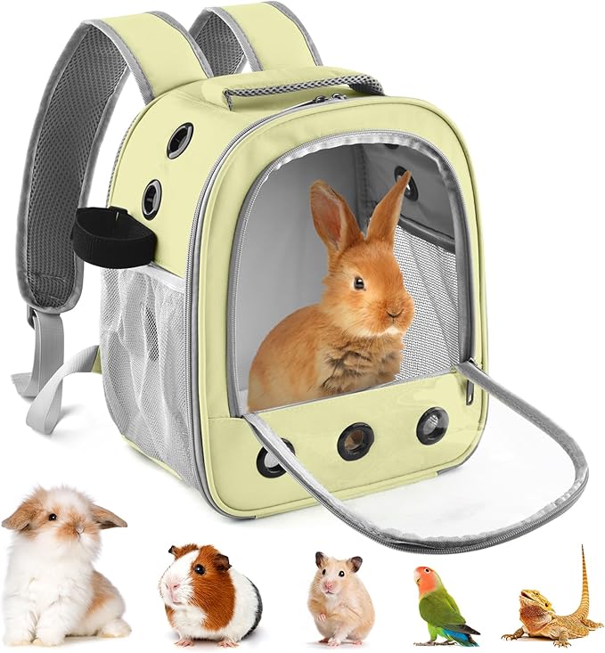 Guinea Pig Carrier Backpack, Portable Rabbit Travel Carring Bag for Pet Bunny Sugar Chinchilla Gerbil Bearded Dragon Hamster Parrot Outgoing Pouch Case with Water Bottle Holder & Detachable Pad