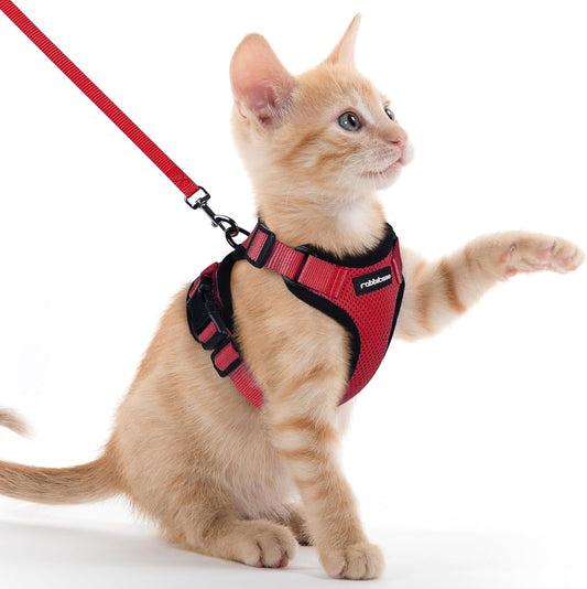 rabbitgoo Cat Harness and Leash for Walking, Escape Proof Soft Adjustable Vest Harnesses for Cats, Easy Control Breathable Reflective Strips Jacket, Red, XXS