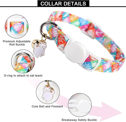 Unique style paws 2 Pack Kitten Collar Breakaway with Bell & Pendant, Adjustable Safety Cat Cotton Collars for Girl Boy Cats and Small Pets
