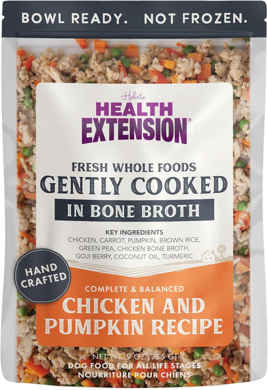Health Extension Gently Cooked Chicken & Pumpkin Dog Food, Human-Grade & Shelf-Stable with Superfoods, Supports Digestion, Immunity, Skin & Coat, 9 oz Pouch (Pack of 1)