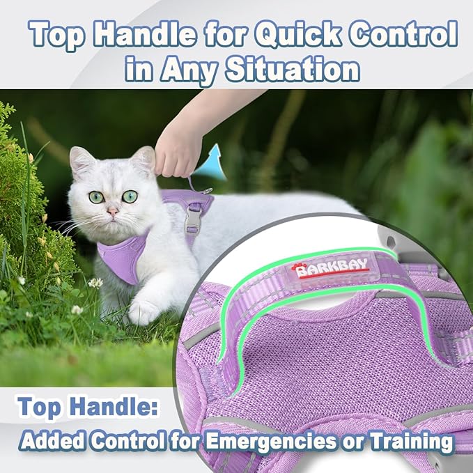 Cat Harness and Leash Set Escape Proof for Kitten Walking, Soft Adjustable Top Handle Vest Harnesses for Cats, Easy Control Breathable Reflective Small Medium Large, Violet Purple, XXS