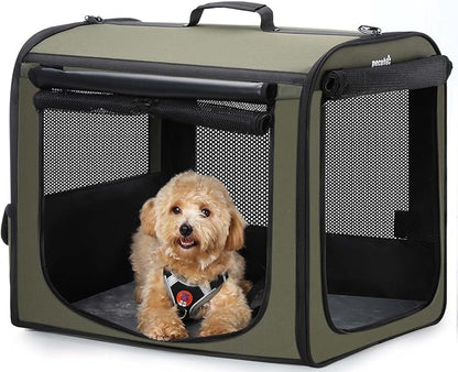 Dog Car Carrier Light Weight, Dog Carrier for Car Easy to Assemble, Dog Car Crate Portable and Breathable, Foldable Pet Carrier for Both Indoor and Outdoor Use, Dog Travel Crate with Curtain Green