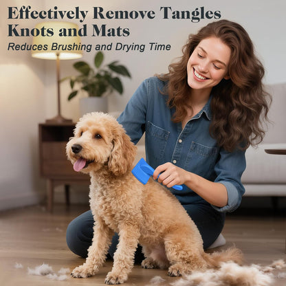 2PCS Slicker Brush for Dogs & Pet Comb,Professional Dog Grooming Brush (Goldendoodles,Poodles,Labradoodles) with Extra Long Pins to Effectively Remove Tangles, Knots and Mats (Blue Medium)