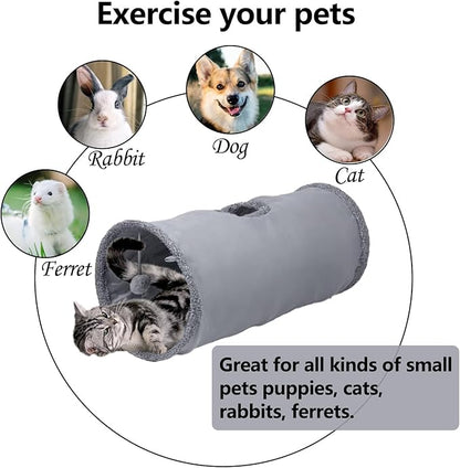 Cat Tunnel, Durable Suede Collapsible Cat Play Tube Toys with Play Ball, Indoor Cat Tunnel for Cat, Puppy, Kitty, Kitten, Rabbit (Small)