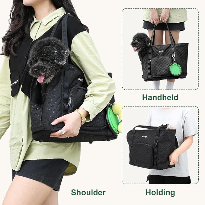 Pecute Dog Purse Carrier, Dog Carrier with Pockets for Small Dogs, Fits Dogs 5.5 lbs to 11 lbs, Cat and Puppies Tote Bag, Outing, Travel, Vet, Black