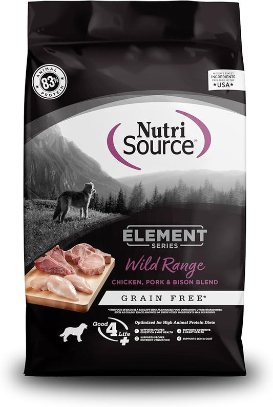 NutriSource Element Series Wild Range Dry Dog Food, Chicken, Pork & Bison, 12LB