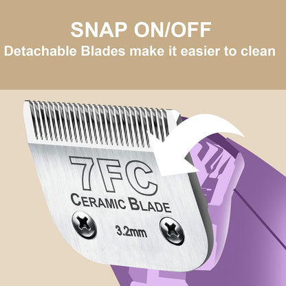 Detachable Pet Dog Clipper Blades, Compatible with Andis Size-7FC Cut Length 1/8"(3.2mm), Most Oster A5, Wahl KM Series Clippers,Made of Ceramic Blade & Stainless Steel Blade