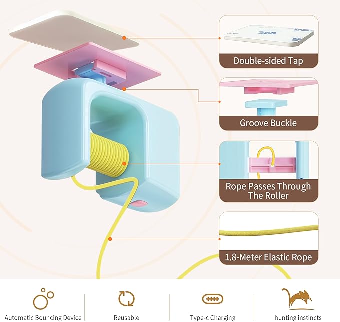 Interactive Automatic Cat Toy for Indoor Cats - Automatic Electric Door Hanging Cat Toy - Automatic Play Chase Exercise Feather Toys for Bored Indoor Adult & Kitten Cats