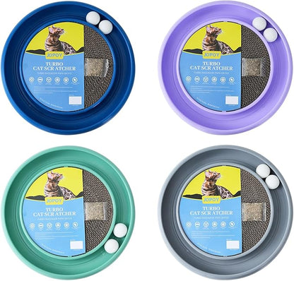 Interactive Cat Scratcher with Two Rotating Balls,Durable Scratch Pad for Indoor Play,Cardboard Cat Scratcher Pad with Cat Toy Ball Track and Catnip,2-in-1 Cat Toy (Grey)