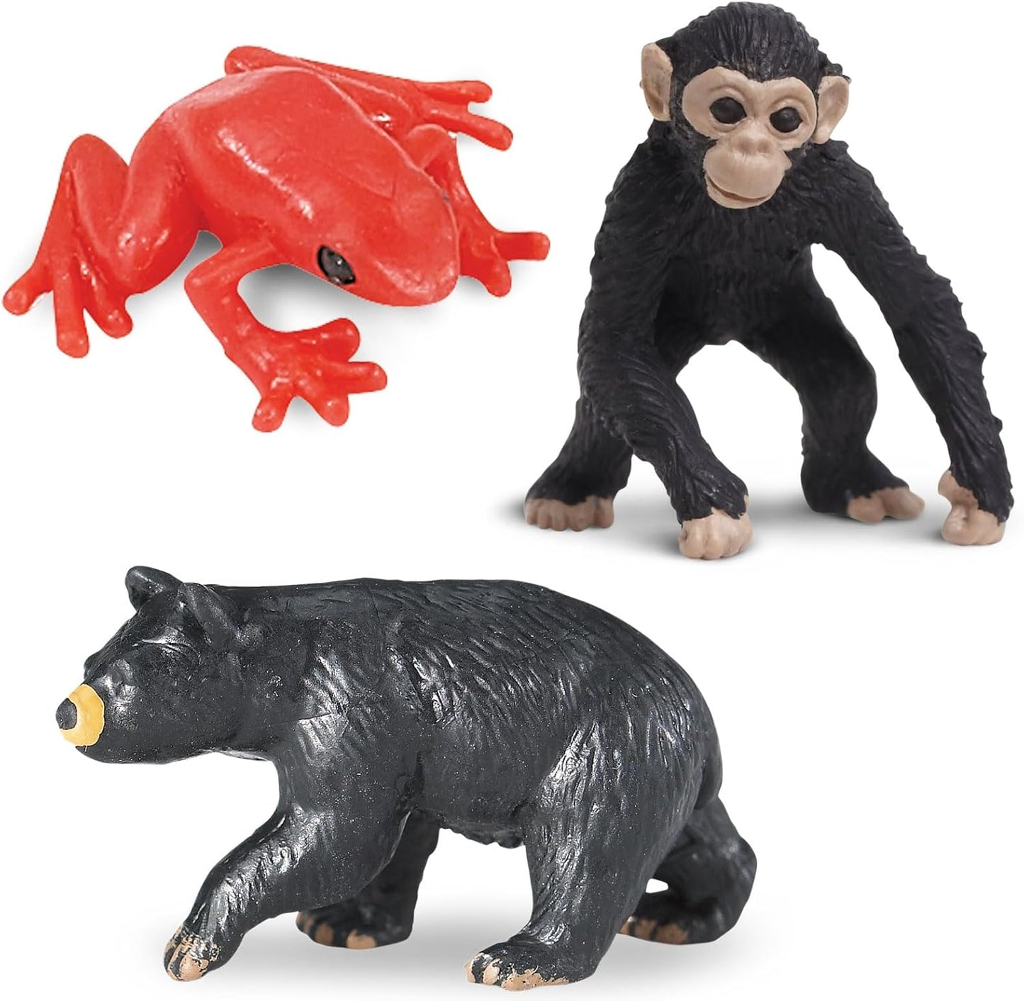 Safari Ltd. Good Luck Minis Rainforest Fun Pack – 8 Mini Figurines Including Snake, Frogs, Butterfly, Chimpanzee, Orangutan, Caiman, Bear – Educational Toy Figures for Boys, Girls & Kids Ages 5+