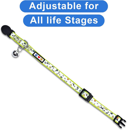 Pawtitas Pet Glow In The Dark Cat Collar with Safety Buckle and Bell Green Hook