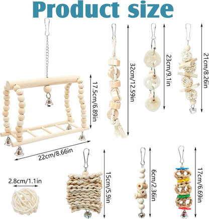 Hamiledyi 13Pcs Parrot Swing Chew Toys Bird Perches Platform with Climbing Ladder Hanging Cage Accessories for Parakeet, Conure, Finch, Lovebirds, Budgie, Canary Standing