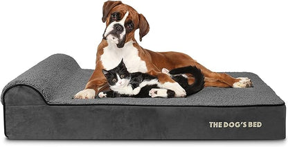 The Dog’s Bed Orthopedic Headrest Dog Bed XL Grey Plush, Memory Foam, Pain Relief for Arthritis, Hip & Elbow Dysplasia, Post Surgery, Lameness, Waterproof Washable Cover