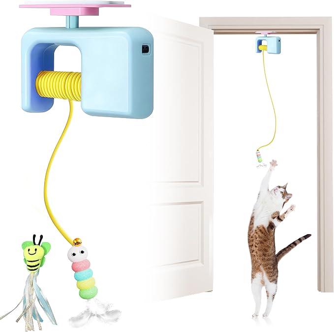 Interactive Automatic Cat Toy for Indoor Cats - Automatic Electric Door Hanging Cat Toy - Automatic Play Chase Exercise Feather Toys for Bored Indoor Adult & Kitten Cats