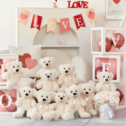 MorisMos 10Pcs Teddy Bears Bulk Baby Shower, 14inch Cute Teddy Bear Stuffed Animals Plush, Small Stuffed Bears on Centerpiece Baby Shower, White