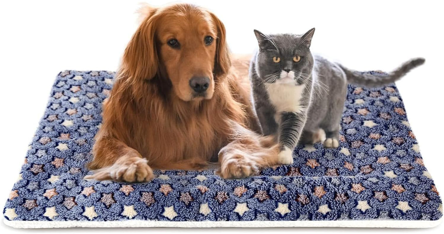 Mora Pets Dog Bed Crate Pad Ultra Soft Pet Bed with Cute Star Print Washable Crate Mat for Large Medium Small Dogs Reversible Fleece Dog Crate Kennel Mat Cat Bed Liner 41 x 29 inch Dark Blue