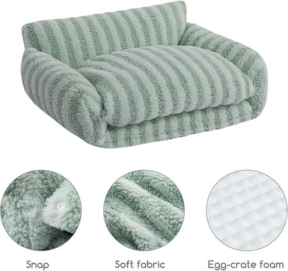 Hollypet Cat Bed Fluffy Plush Mutifuctional Double-Layer Soft Pet Couch Orthopedic Sofa Nest Beds for Small Cats and Dogs, Light Green (21x15x8 inch)
