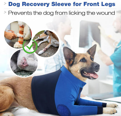 LeLePet Dog Recovery Suit for Front Legs, Dog Sleeve to Stop Licking, Elbow Protector for Leg Injuries Shoulder Wounds After Surgery Male Female,Zippered Long-Sleeved Shirt Cone Alternative(S-3XL)
