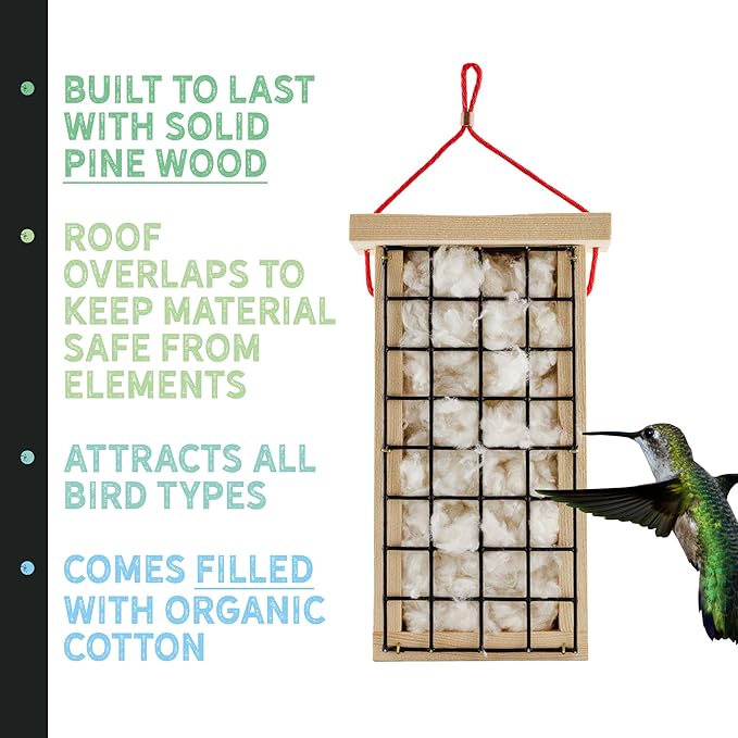 Wooden Bird Nest Material Holder; Rustic Handmade Bird Nest Material Dispenser