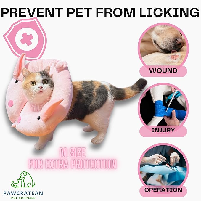 Adjustable Comfy Flower Style Elizabeth Collar for Cats Puppies Soft Recovery Cone Pet Protective Neck Collar (Pink Pig (Open Ring), Small)