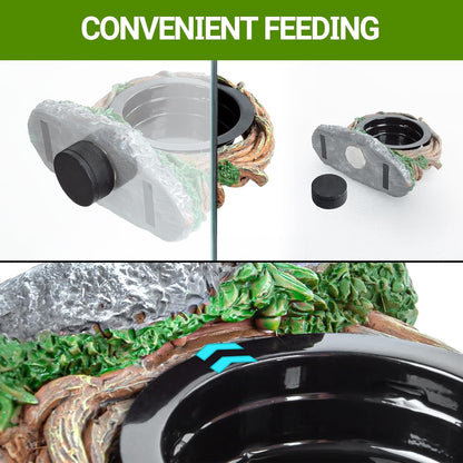 REPTI ZOO Magnetic Crested Gecko Feeding Ledge, Reptile Feeder Ledge with 2PCS Cups, Reptile Water Bowl for Bearded Dragon Lizard Snake, Hollow Vine Food Dish Tank Accessories