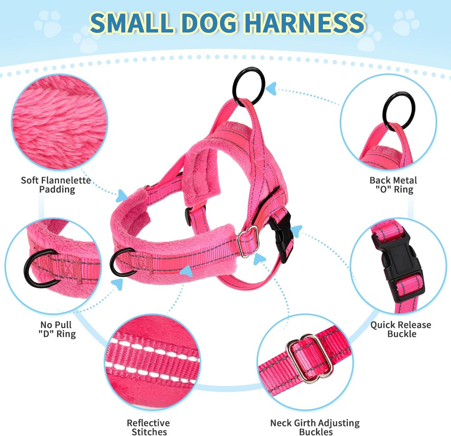 Lukovee No Pull Dog Harness and Leash Set, Soft Padded Small Dog Harness, Neck & Chest Adjustable Reflective Vest Puppy Harness with 4ft Lightweight Anti-Twist Dog Leash for Small Dogs (Pink, Medium)