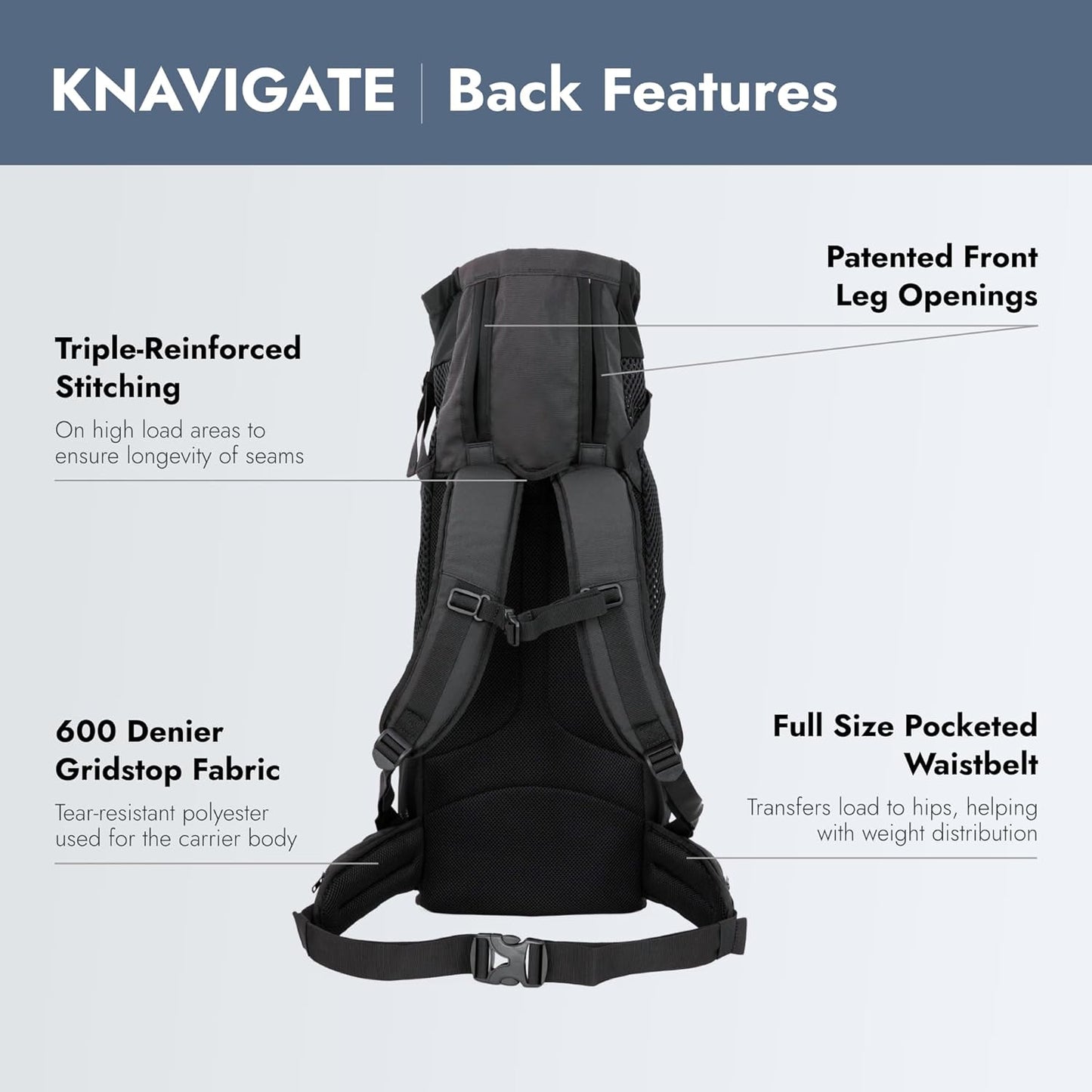 K9 Sport Sack Knavigate - X-Large, Midnight Black - Ideal for Dogs with 23-25” Back Length - Adjustable, Backpack-Style Carrier with Internal Frame & Padded Hip Belt
