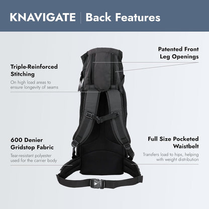 K9 Sport Sack Knavigate - X-Large, Midnight Black - Ideal for Dogs with 23-25” Back Length - Adjustable, Backpack-Style Carrier with Internal Frame & Padded Hip Belt