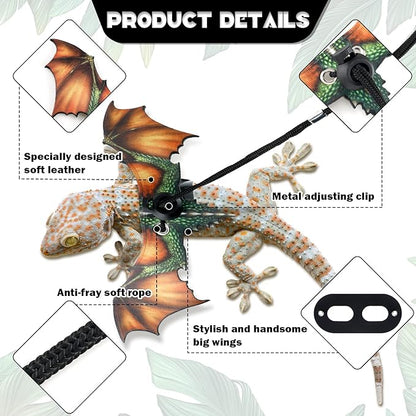 Weewooday 3 Pack Bearded Dragon Leash Harness Removable Lizard Leash for Dragons Reptiles, Safety Outdoor Walking, S, M, L,(Orange)