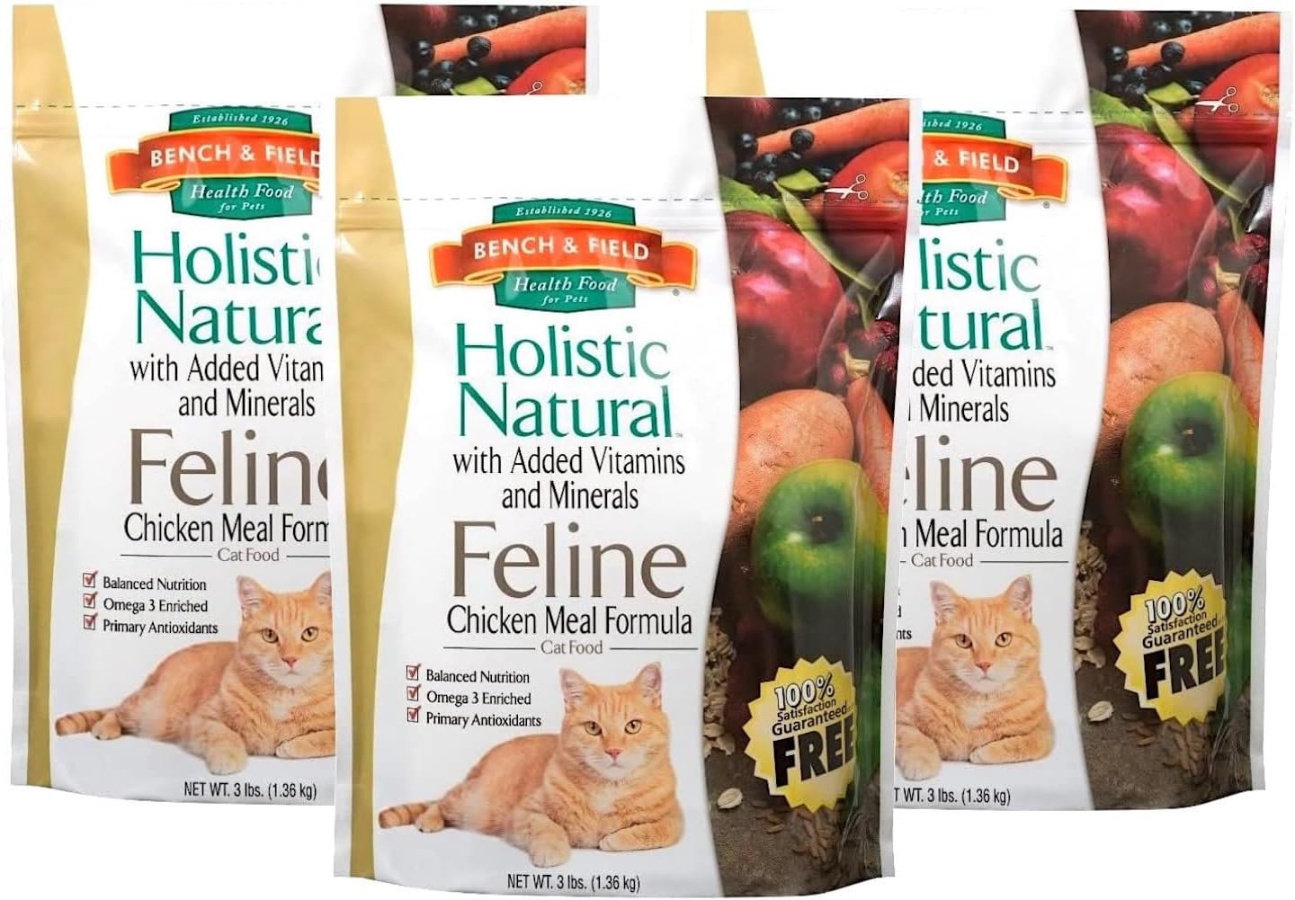 Bench & Field Holistic Natural Premium Adult Dry Cat Food, Chicken Meal and Brown Rice Recipe 3 lb Bags (Pack of 3)