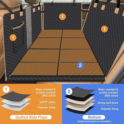 Dog Car Seat Cover for Back Seat, Dog Car Bed Cover with Hard Bottom, Backseat Extender Hammock for Mid-Sized Truck/SUV 8 Panels - Black
