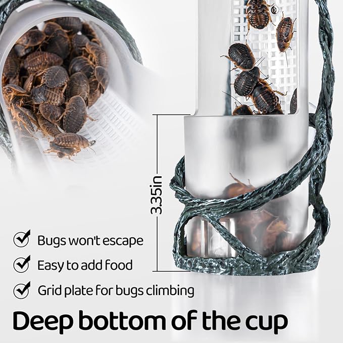 OIIBO Chameleon Feeding Bowl, Resin Vine Reptile Feeder with Grid Plate for Insect to Climb and Move, Reptile Hunting Bowl with Suction Cup for Chameleon, Lizard, Bearded Dragons, Iguana, Gecko, Frog