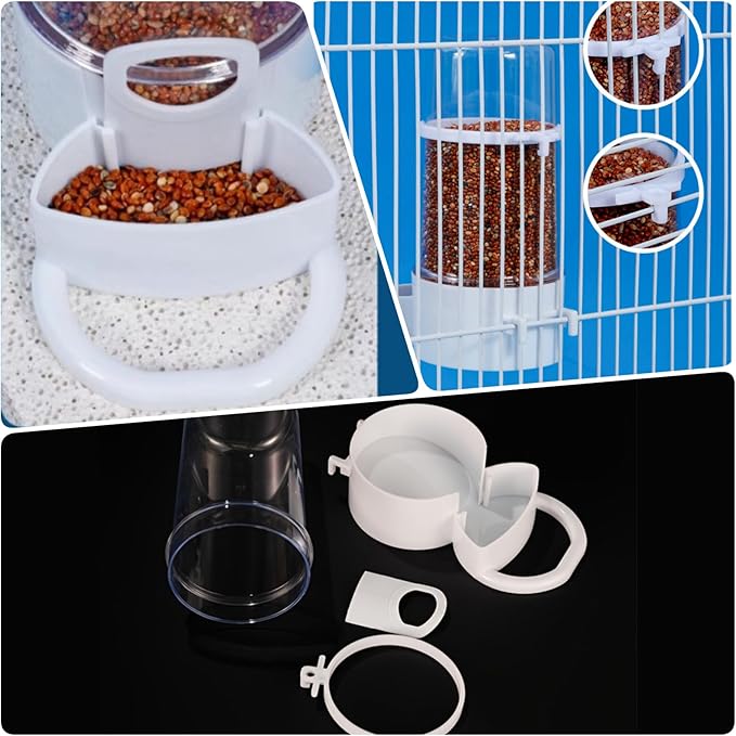 Automatic Bird Feeder and Water Dispenser, 2PCS Cage Accessories for Parrots, Budgie, Lovebirds, Parakeet, Cockatiel - Food Seed and Bottle Drinker (White 415ml)