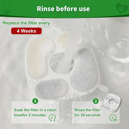 24 Pcs Cat Water Fountain Filter,12 Pack Filters & 12 Pack Pre-Filter Sponges, Compatible with 95oz/2.8L Pet Fountain