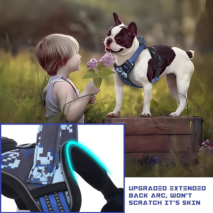 BUMBIN Dog Harness for Large Dogs, No Pull Adjustable No Choke Pet Vest with Dog Leash Fit Smart Reflective Pet Walking Harness for Training Easy Control Soft Handle Blue Camo L