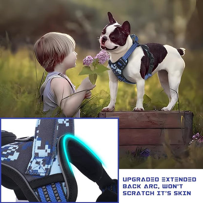 BUMBIN Dog Harness for Large Dogs, No Pull Adjustable No Choke Pet Vest with Dog Leash Fit Smart Reflective Pet Walking Harness for Training Easy Control Soft Handle Blue Camo L