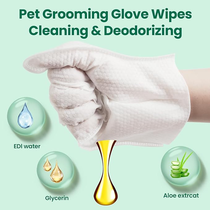 32 PCS Unscented Extra Thick Pet Bathing Wipes for Dogs & Cats, Dog Wipes Washing Gloves, Cleaning & Deodorizing Grooming Gloves for Daily Care and Traveling with EDI Water, Glycerin, Aloe Extract