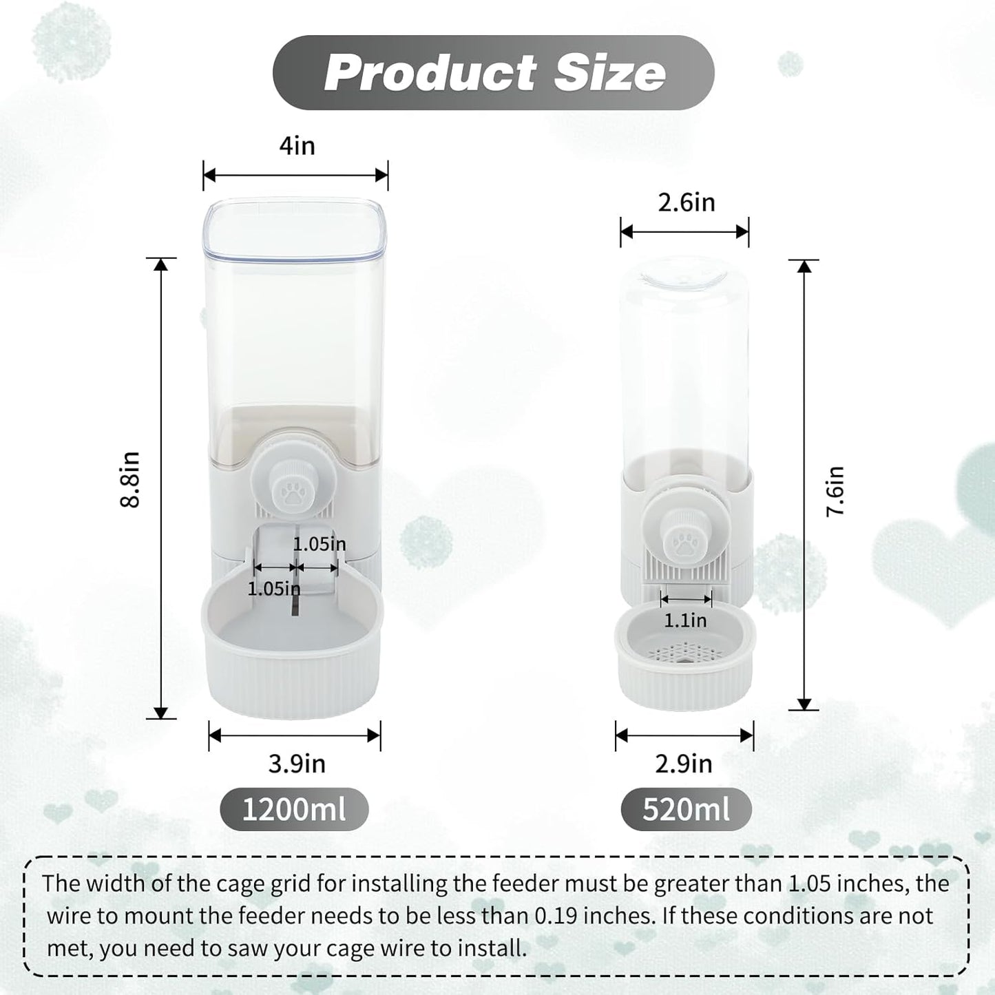 YUEPET Rabbit Food Water Dispenser, Large Capacity Bunny Feeder for Cages Automatic Rabbit Water Dispenser Suitable for Rabbits Ferrets Guinea Pigs Small Animals(Grey)