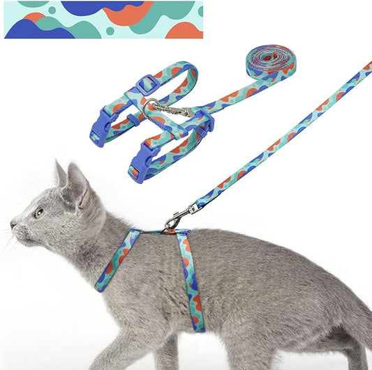 azuza Cat Harness and Leash Set for Safe Walking and Travel, Escape Proof Cat Harness, Lightweight Soft and Comfortable, Adjustable Kitten Harness for Small Medium Large Cats, Blue Camo