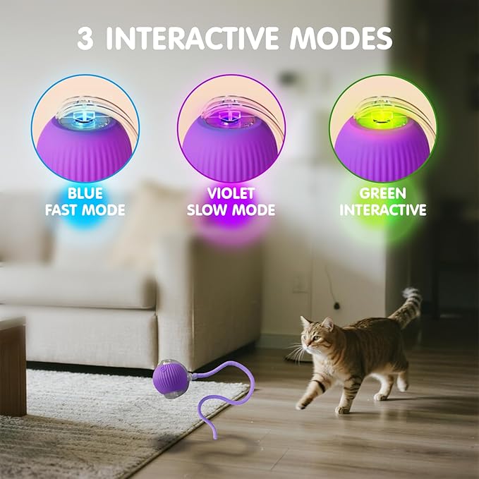Rocfish Durable Interactive Cat Toys for Indoor Cats, Smart Automatic Cat Chase Ball Toy, Upgraded Speedy Tail Kitten Toy for Bored Indoor Adult Pets (Purple)
