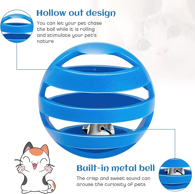 Kasyat 21 Pieces Plastic Cat Balls with Bells Bulk Inside Kitten Chase Toys Lattice Pounce Rattle Ball with Black Plush Drawstring Bag for Cat Exercise and Play Indoor