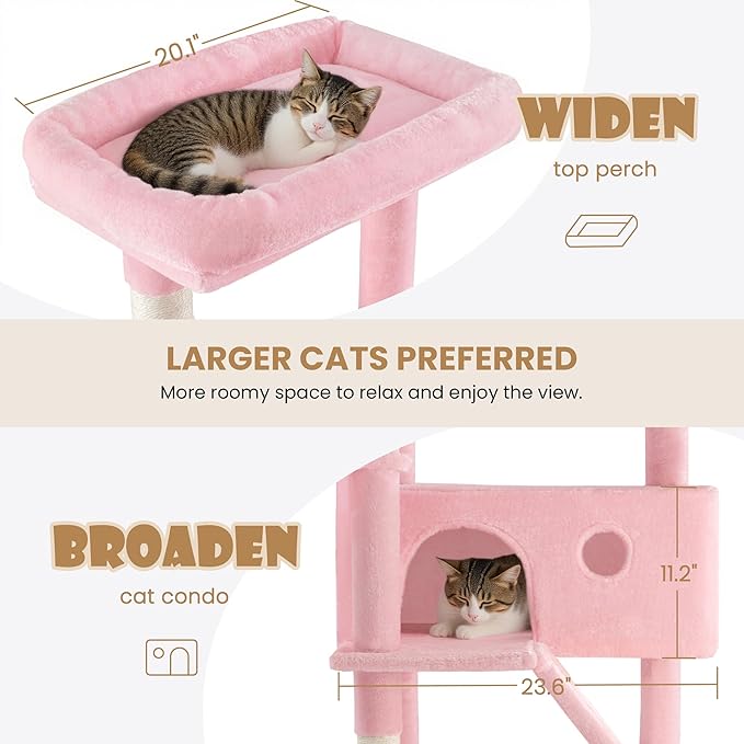 SHA CERLIN 81in Multi-Level Tall Cat Tree Tower for Indoor Kitties/Larger Cat Condo Furniture with Hammock/Cozy Pussycat Perches/Sisal Scratching Posts/Pet House/Wide Base/Pink