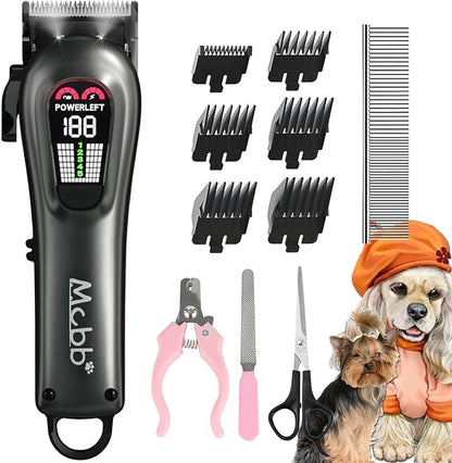 MCBB Dog Clippers - Low Noise, 5-Mode Heavy-Duty with LED Display, Rechargeable, Cordless Pet Grooming Tool