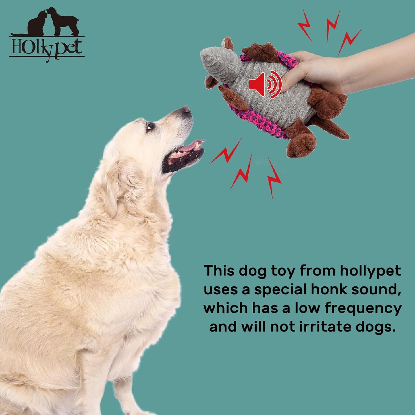 Hollypet Plush Dog Squeaky Toy Stuffed Armadillo Animal Pet Puppy Chew Toys with Clean Teeth for Small Medium Large All Breed Sizes Dogs, Rose Red and Purple,8 in