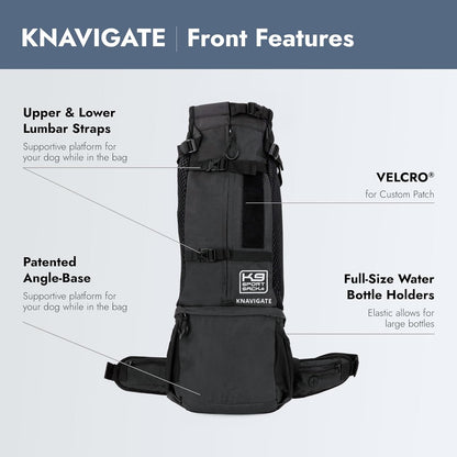 K9 Sport Sack Knavigate - Small, Midnight Black - Ideal for Dogs with 13-16” Back Length - Adjustable, Backpack-Style Carrier with Internal Frame & Padded Hip Belt