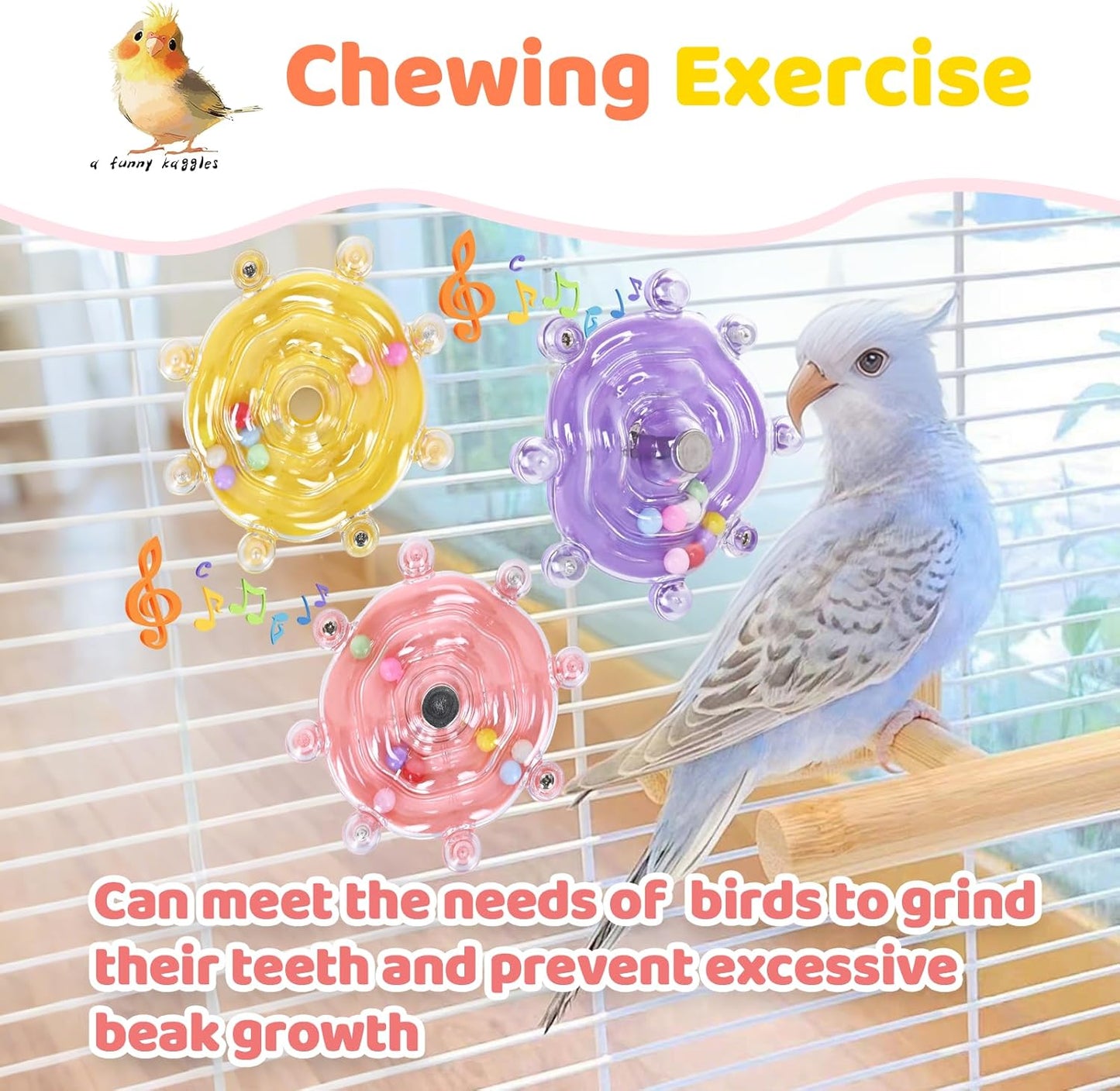 Colorful Bird Toys Wheel,for Parakeets,Conures,African Grey Parrots and Other Birds, Bird Cage Accessories for Gnawing and Relieve Boredom (3pcs)