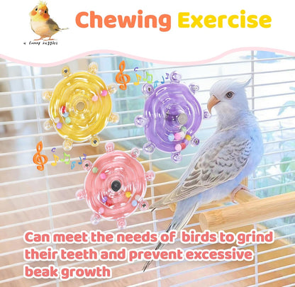 Colorful Bird Toys Wheel,for Parakeets,Conures,African Grey Parrots and Other Birds, Bird Cage Accessories for Gnawing and Relieve Boredom (3pcs)