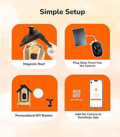 Sensforge Smart Bird Feeder with Camera - Wooden, Solar-Powered Outdoor Feeder with 2.5K HD Live View, Advanced AI Feature (6 Months Free), Weatherproof, App Alerts – Best Gift for Bird Lovers/Kids